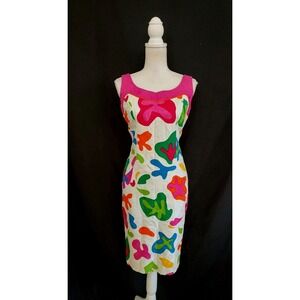90's Vintage Rimini Dress Sheath Bold Multi Print Splotch Brocade Sexy Style 8